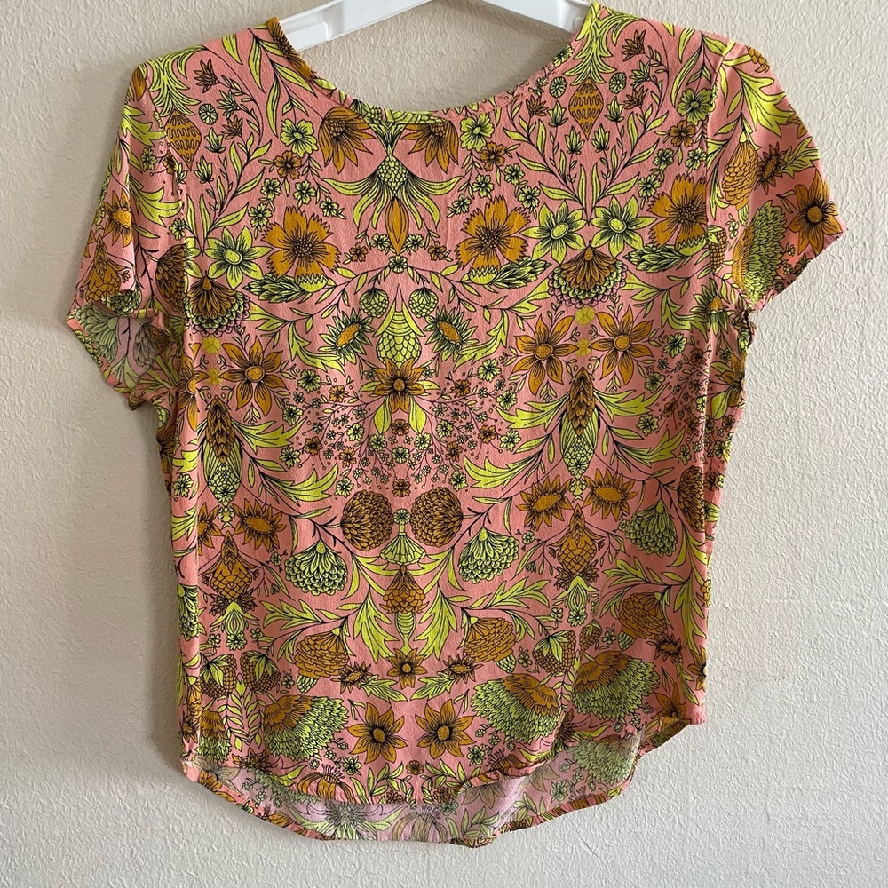 H&M Pink Blouse with Orange and Yellow Flowers